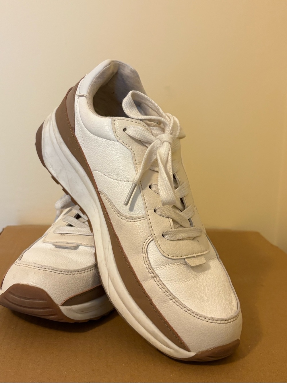 Women’s White and Brown Cushionaire Leather Sneakers - Classic Casual
